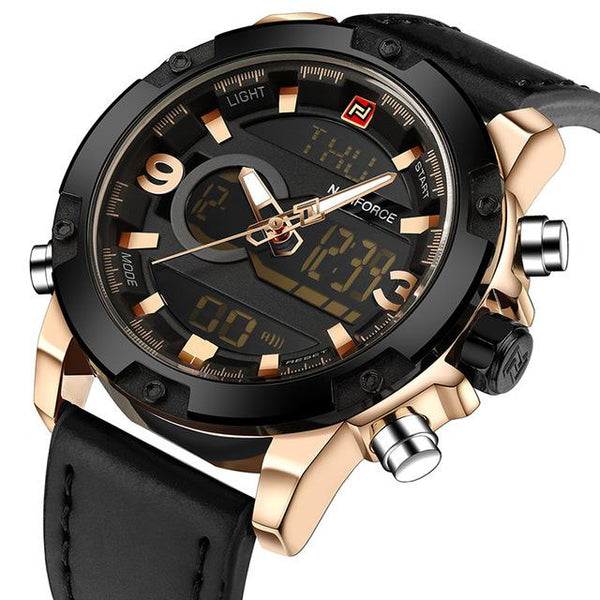 NAVIFORCE Luxuxry Brand Men Analog Digital Leather Sports Watch - digital