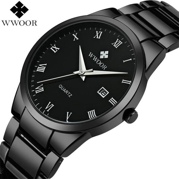 Men's Quartz Analog Clock Male Black Strap Wrist Watch - analog