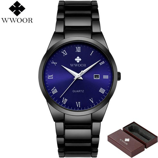 Men's Quartz Analog Clock Male Black Strap Wrist Watch - analog