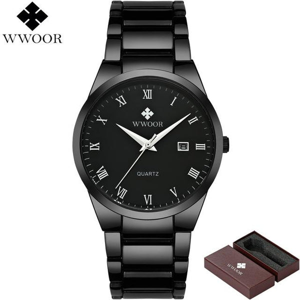 Men's Quartz Analog Clock Male Black Strap Wrist Watch - analog