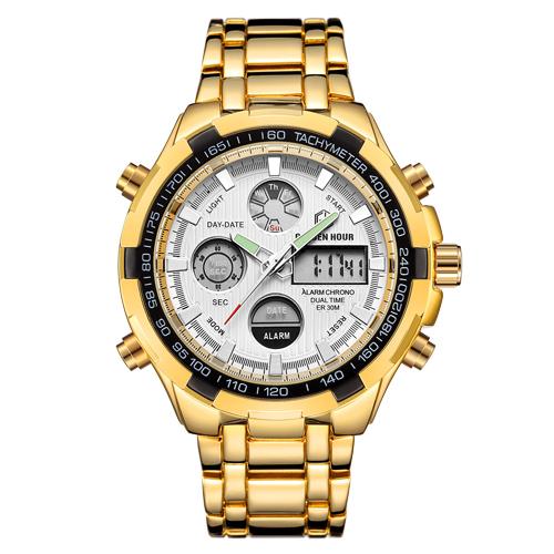 Men Silver Steel Digital Quartz Analog Watch - analog