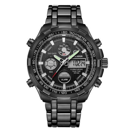 Men Silver Steel Digital Quartz Analog Watch - analog