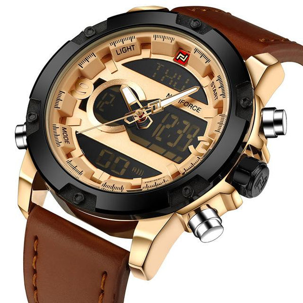 NAVIFORCE Luxuxry Brand Men Analog Digital Leather Sports Watch - digital