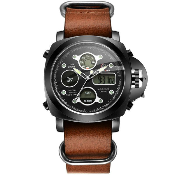 2018 Luxury Brand Men Analog Digital Genuine Leather Sports Watches -smart