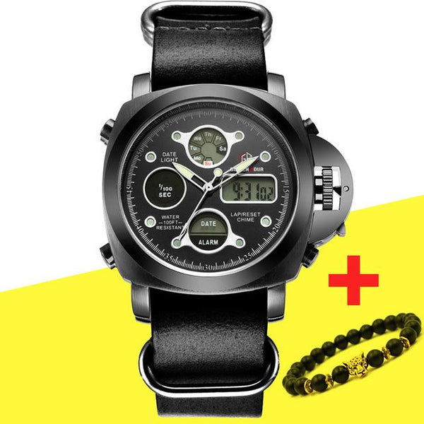 2018 Luxury Brand Men Analog Digital Genuine Leather Sports Watches -smart