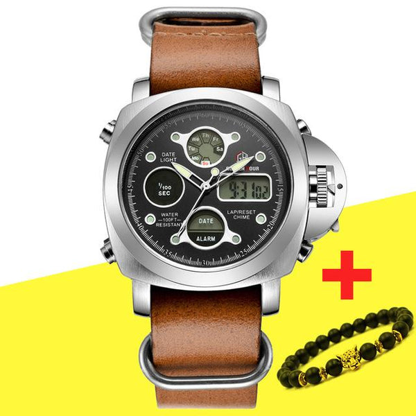 2018 Luxury Brand Men Analog Digital Genuine Leather Sports Watches -smart
