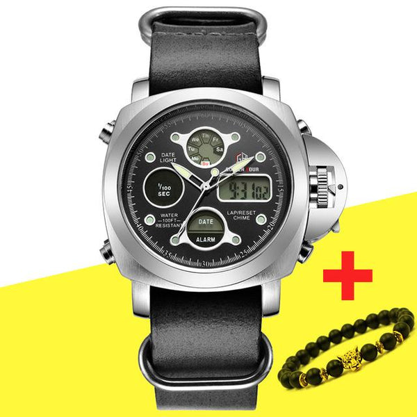2018 Luxury Brand Men Analog Digital Genuine Leather Sports Watches -smart